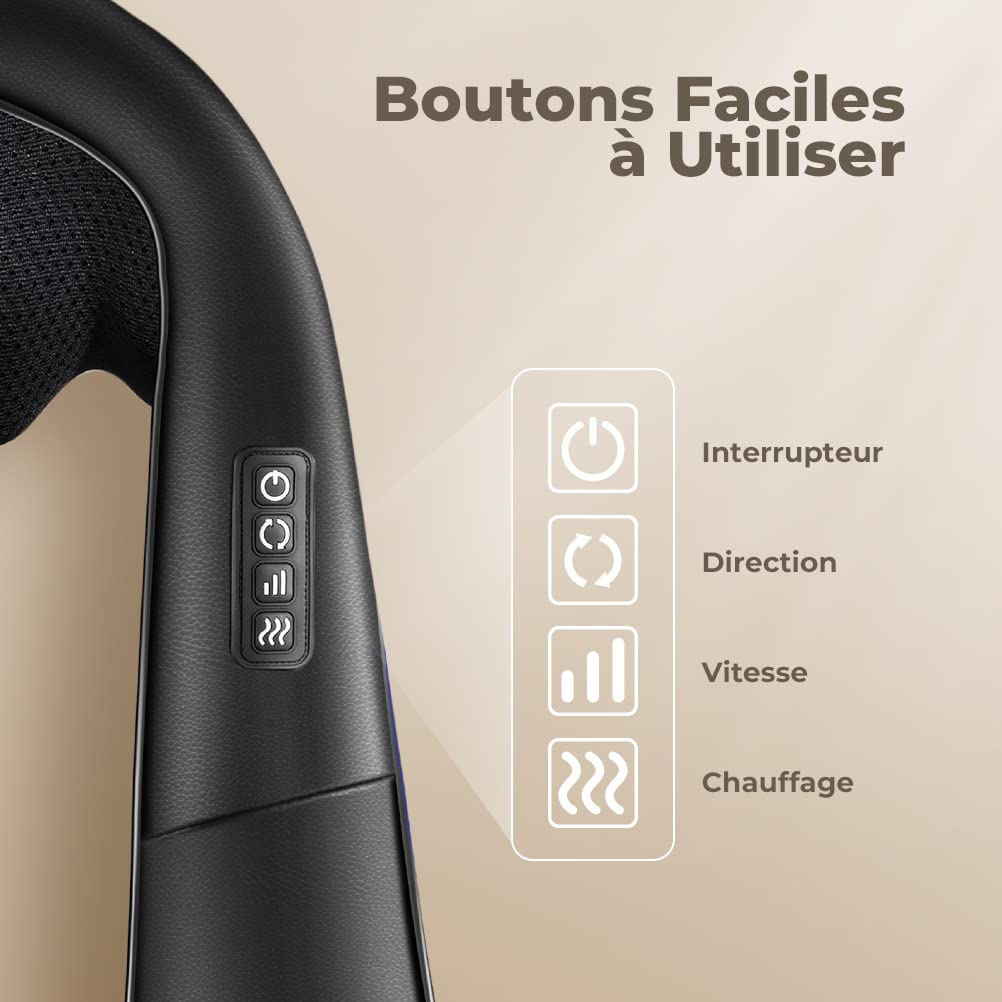 ELEHOT-Store Masseur Cervical Rotatif 4D, Massage avec Rouleaux de Shiatsu Masseur, 45°C Thérapie Thermique Massage Dos Nuque Cervicales Epaule, Vitesse Réglable, Cadeaux pour Maman Papa Aînés