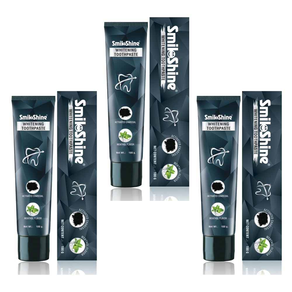 SmiloShine Charcoal Activated Whitening Toothpaste 100g With Menthol Flavor For Freshens Breath, Protect Enamel & Fight Cavities | Teeth Whitening Toothpaste | Charcoal Toothpaste Pack Of 3 (B0CYM1ZBFZ) Amazon Price History, Amazon Price Tracker