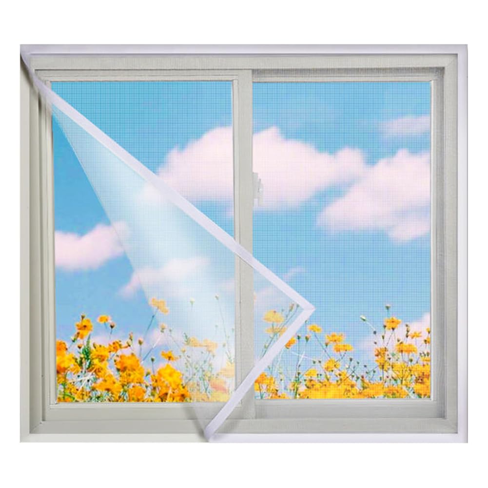 Fly Screens for Windows Replacement, Anti-Mosquito Insect Fly Screen, 1Pcs Adjustable DIY Fly Screen Mesh with Self-Adhesives Tape, Cat Window Protection (100x130cm,White Net-White Tape)