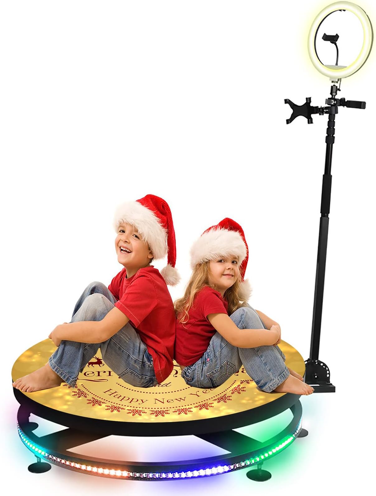 360 Booth Machine, Ring Light Slow Motion Spin Portable Video Booth, 360 Photo Booth,Spinning 360 Booth for Live Stream, Record and Share Your Christmas(Carton,22.4in)