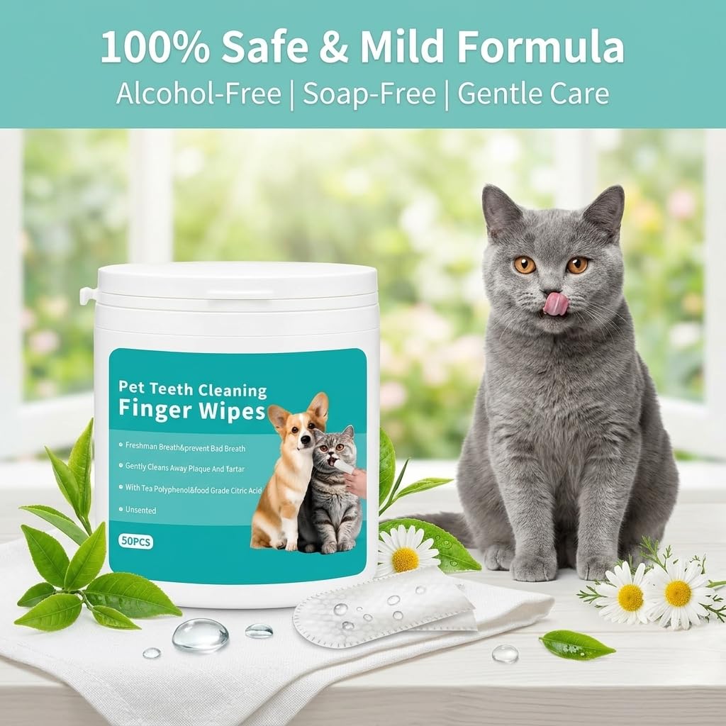 2 Confezioni Salviette Dentali per Cani e Gatti 50 Pezzi/Confezioni Salviette per Pulizia Denti Salviettine da Dito Formula Delicata