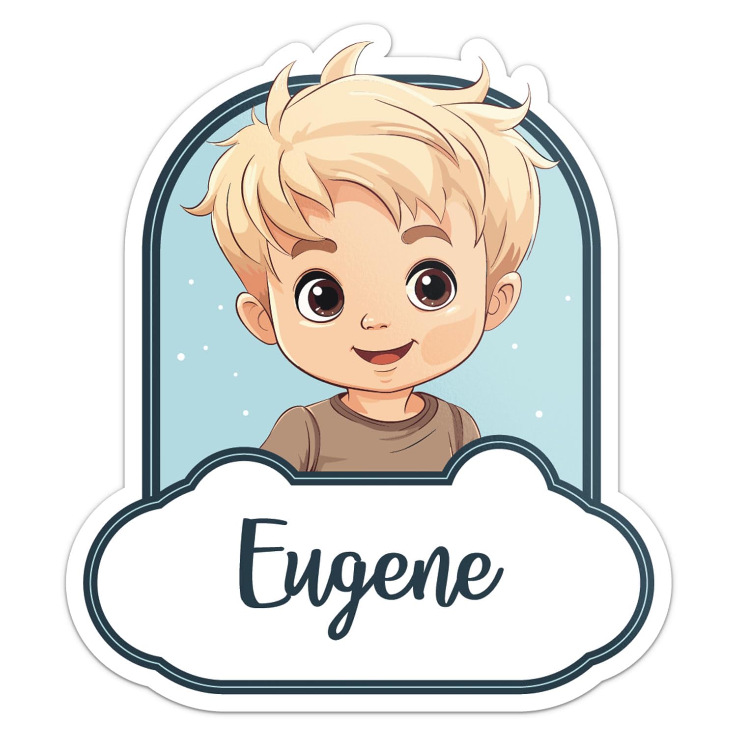 Blond Baby Boy Eugene Name Sticker - Waterproof Vinyl Decal for Car Bumper, Laptop, Water Bottle, Wall, and Window, Size - 5'' Longer Side