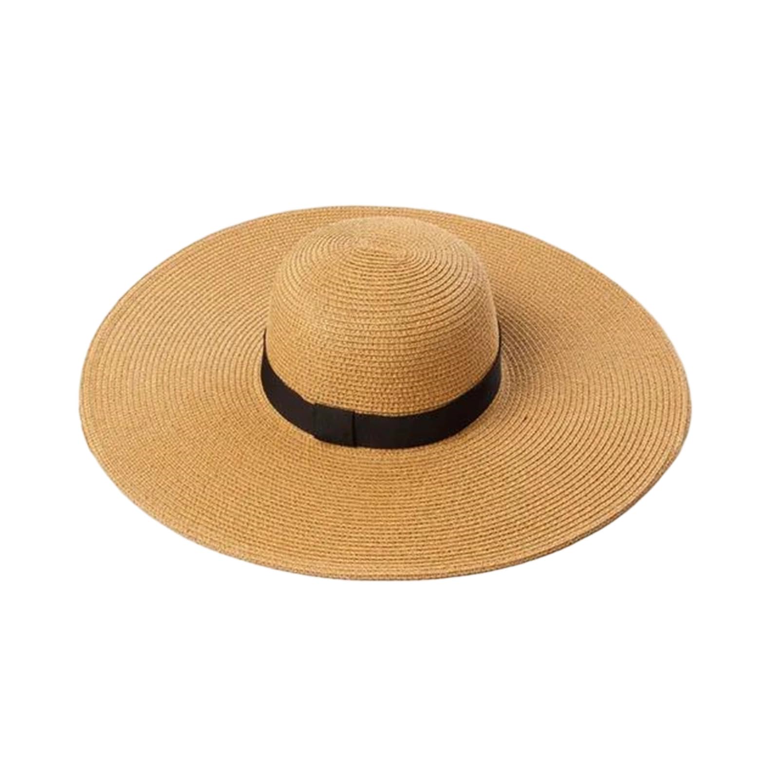 EYRMQWJPC Wide Brim Sun Hat, Women's Straw Sun Hat Wide Brim 11-14cm Protection Multicolor Beach Travel Summer(Webbing Khaki,Brim 14cm)