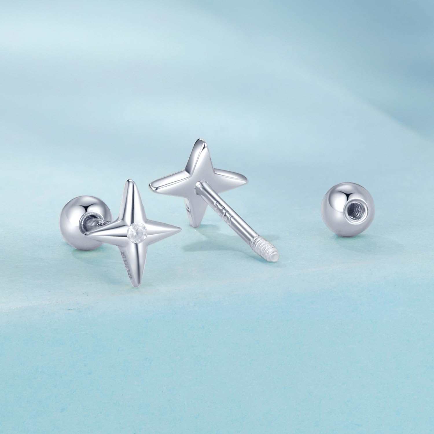 Kokoma Diamond Star Sterling Silver Stud Earrings for Women CZ Crystal 20g Tiny Stars Cartilage Earrings Tragus Studs Piercing with Screw Back Trendy Ear Jewelry - Image 5