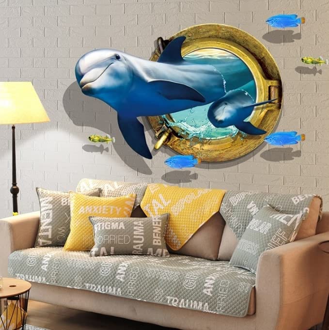 SASTHRA DECORS 3D_Dolphin_from_The_Wall (60X90) cm SELF Adhesive Peel & Stick Vinyl Wall Sticker for All Room Types (B0B26K337S) Amazon Price History, Amazon Price Tracker