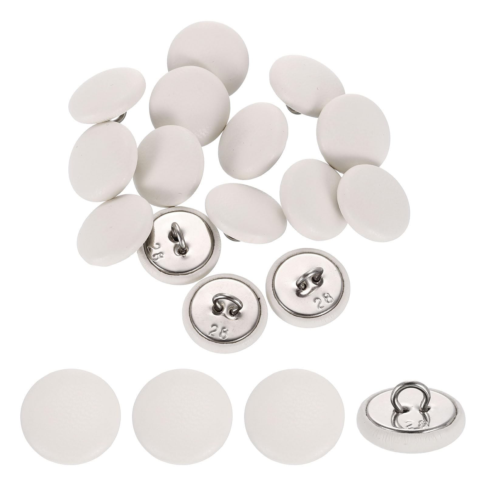 sourcing map 15Pcs Leather Covered Buttons, 18mm 28L Round Metal Shank Sewing Buttons Sew on for Clothes Coat Hats, Sofa Decoration, DIY Crafts Making, White