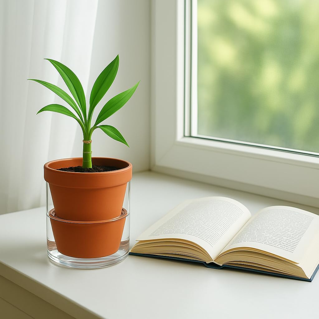 D'vine Dev 4 Inch Design Self Watering Pot for Indoor Plants, Terracotta Planter with Cylinder Glass Cup, Set of 4, 37-Z-A-1-F - Image 5