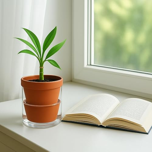Miniatura 7 de D'vine Dev Maceta de riego automático de 4 pulgadas para plantas de interior, maceta de terracota con taza cilíndrica de vidrio, 37-X-A-1