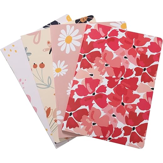 PAPBOO A5 Plain Floral Notebooks Set of 4