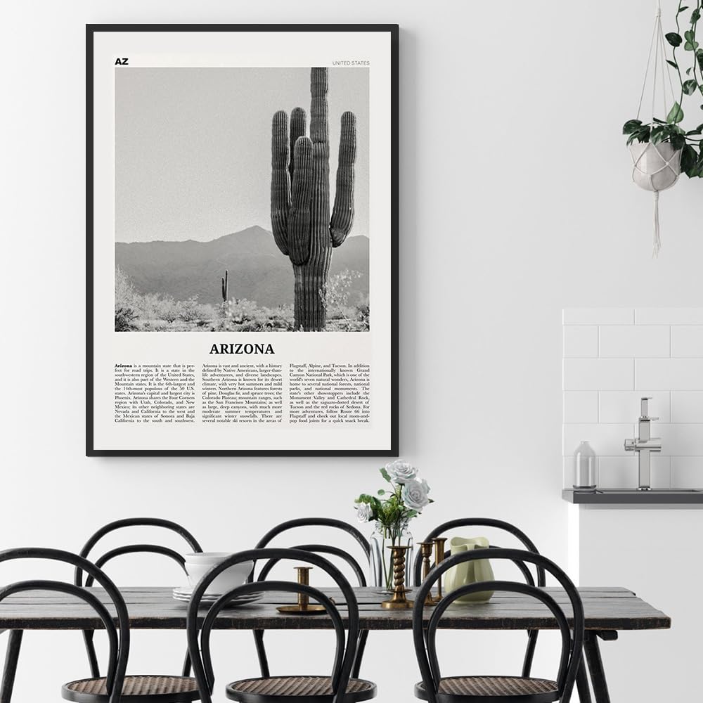 Arizona podróż sztuka ścienna, plakat Arizona, czarno-biały krajobraz miasta, obraz na płótnie do salonu, sypialni, dekoracja (30 x 45 cm), ramka na zdjęcia)