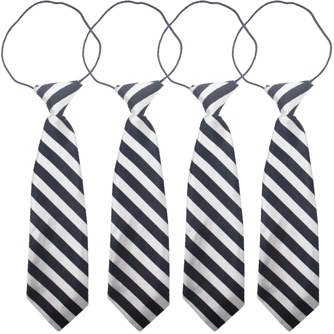 TAOSHENG Fashion One Size Kids Elastic Tie, 29CM Length Modern Stripe Pre-Tied Children Necktie for Boys Girls Wedding Graduation School Uniforms, Wide Stripe Black & White 4 Pack