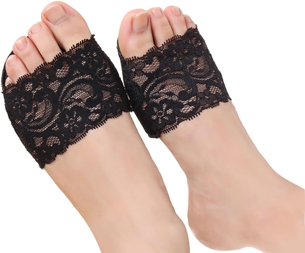 Women's Open Toe Slide Sandal Liner Socks Non Slip Toe Cover No Show Half Socks with Sponge Cushion 3 Pairs