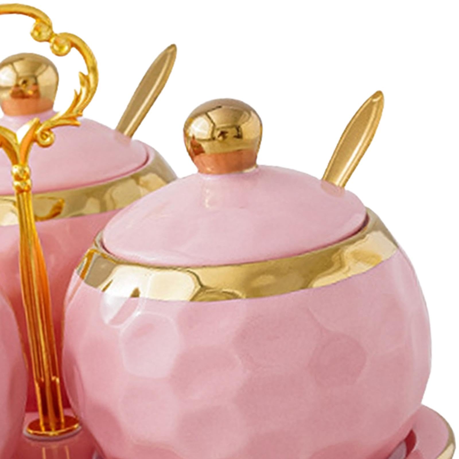 3 Tarros de Cerámica para Especias Y Condimentos, Ideales para Restaurantes, Cocinas Y Encimeras (Color Rosa), Rosa, Individual