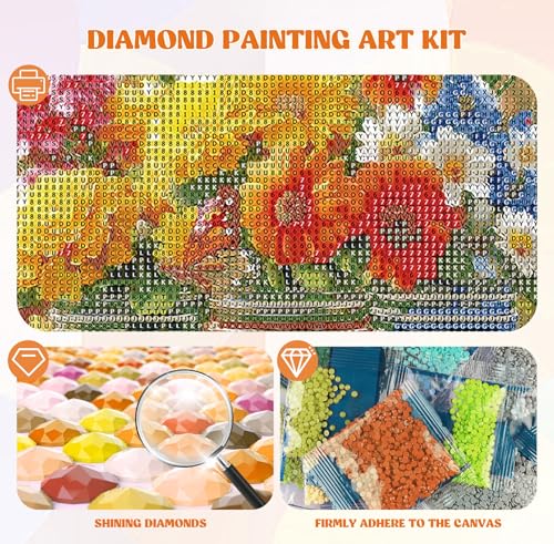 Image of QENSPE Diamond Art Kits for Adults, Flowers Diamond Painting Kits