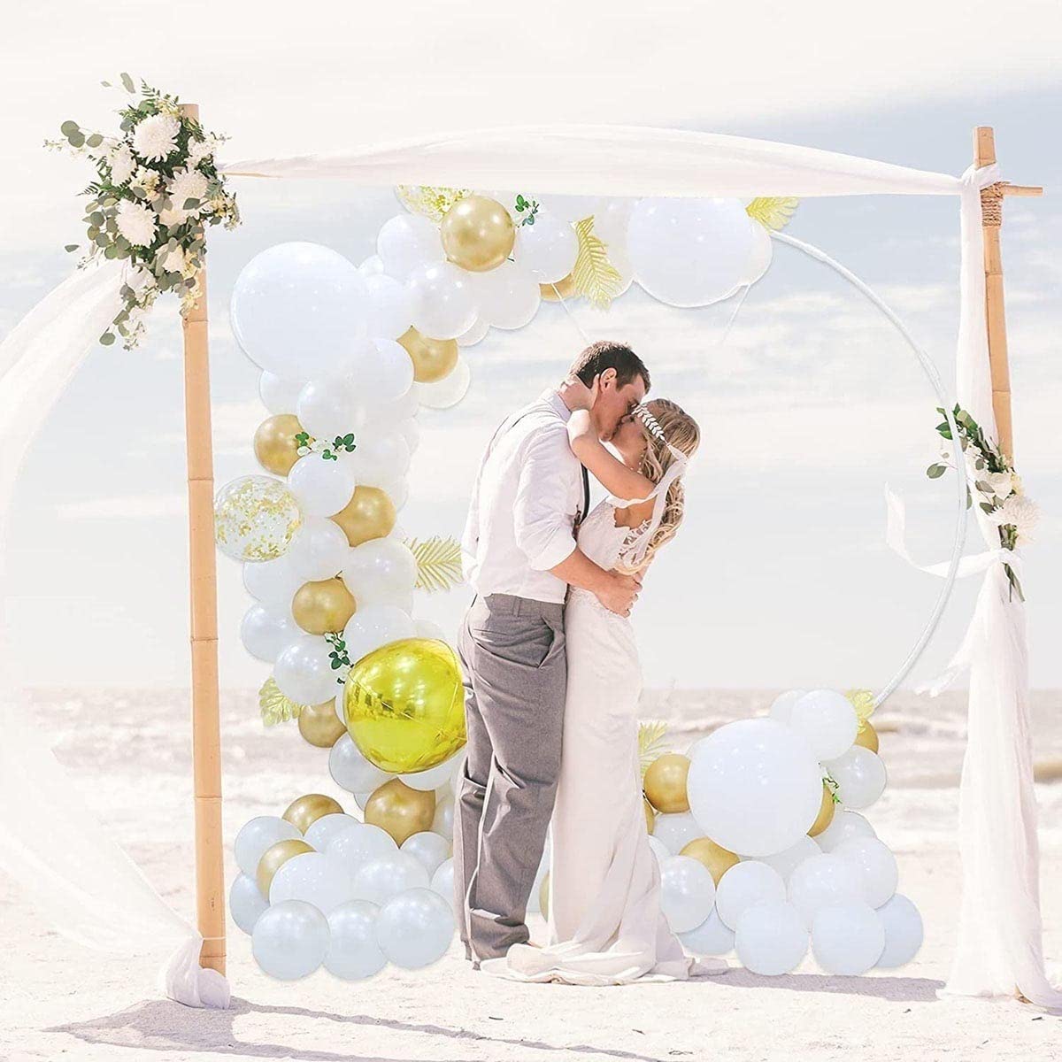 Zestaw metalowych łuków balonowych na przyjęcie urodzinowe i dekoracje na baby shower, klasyczny łuk kwiatowy do ogrodu, na zewnątrz, z 1 m, 1,5 m, 2 m i 2,6 m, złoty