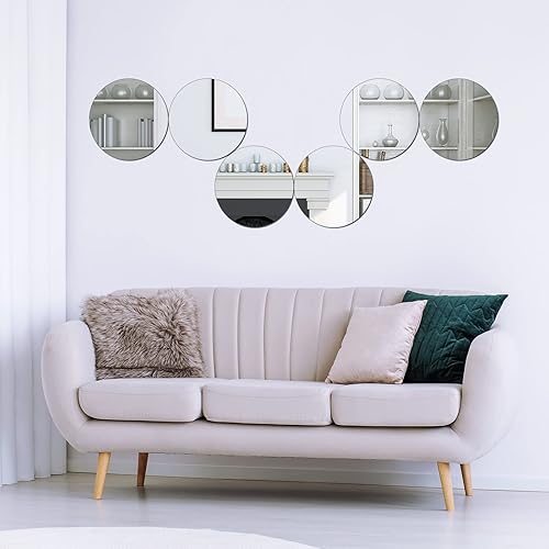 Miniatura 5 de Jetec 6 piezas de espejo circular de 12 pulgadas, espejo redondo de vidrio a granel autoadhesivo plano flexible para centros de mesa para