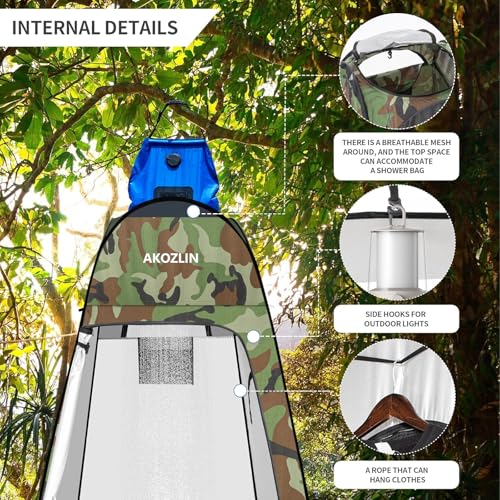 Image of AKOZLIN Portable Pop Up Shower Privacy Shelters Instant Tent Dressing Changing Outdoor Camping Toilet Tent Camouflage Green