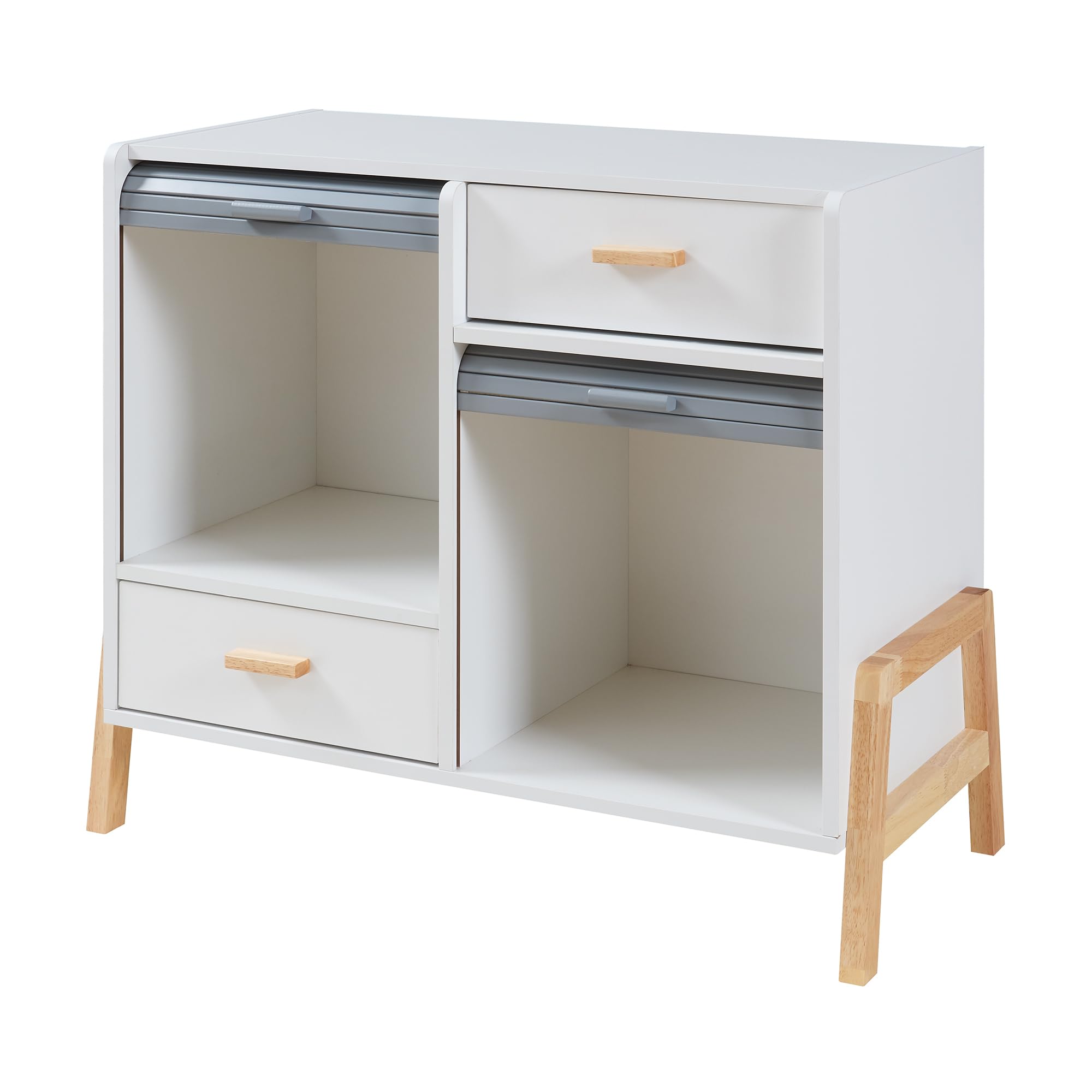 [en.casa] Cassettiera con 2 Scomparti Chiusi da Anta a Serrandina Comodino a 2 Cassetti Armadietto 72x80x40 cm per Soggiorno Camera da Letto - Bianco/Grigio