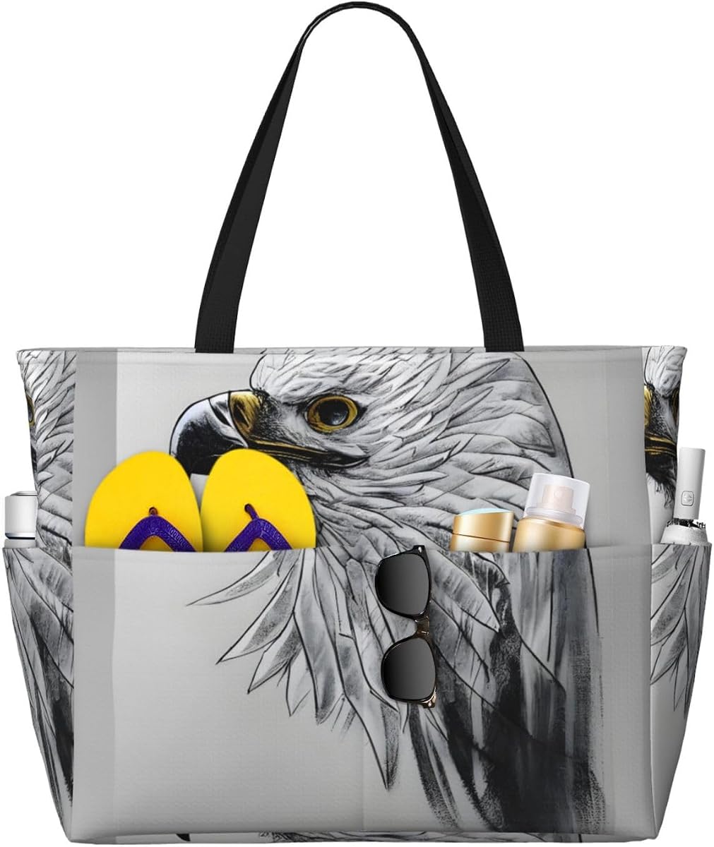 Sketching An Eagle Large Capacity Beach Travel Bag, Women'S Handbag Is Waterproof And Sandproof, Suitable For Travel, Beach Vacation, Etc.