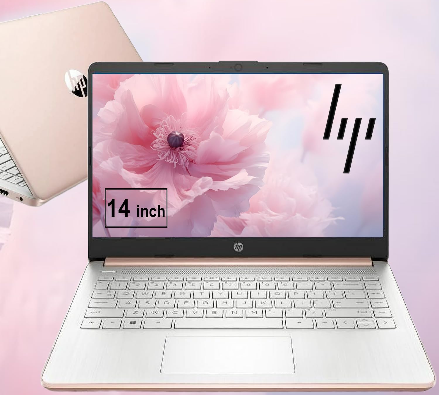 HP Student and Home Laptop with Free Microsoft 365, 16GB RAM, 1.1TB Storage (64GB SSD with 64GB External and 1TB Cloud Storage), Fast Intel Core, Win 11 w/o Earbuds (Rose Gold)
