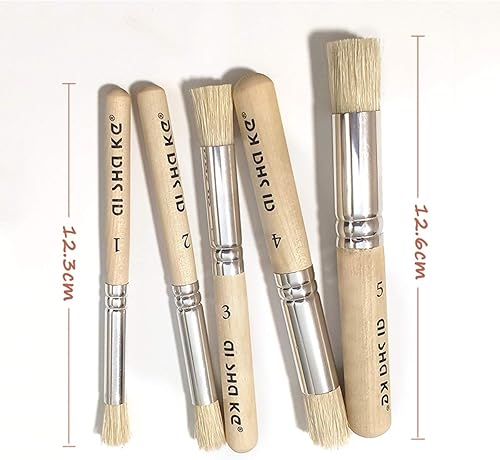Miniatura 2 de Auhoahsil Juego de pinceles para plantillas, 5 piezas de cerdas naturales con mango de madera para pintura de casa, modelo de pared de madera,