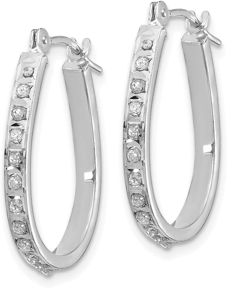 Diamond2Deal 14k White Gold Diamond Hoop Earrings Oval Hinged (L- 0.71 in, W- 0.08 in)