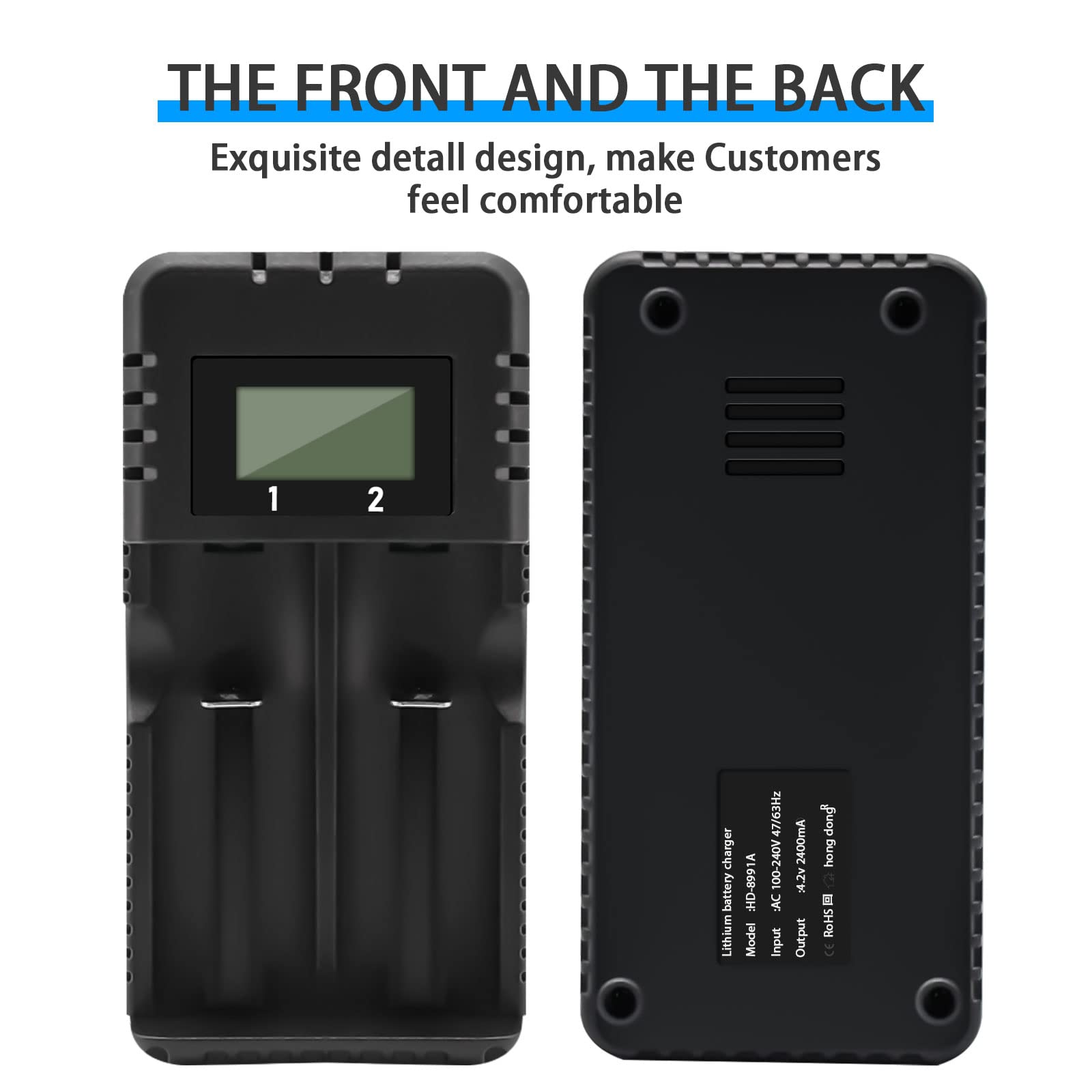 Chargeur de Batterie Chargeur de Batterie au Li-ION à LCD Affichage Charge Rapide Intelligente Tête à 2 Fentes Compatible avec Une variété de Batteries Li-ION 3,7 V 26650/18650/14500/16340