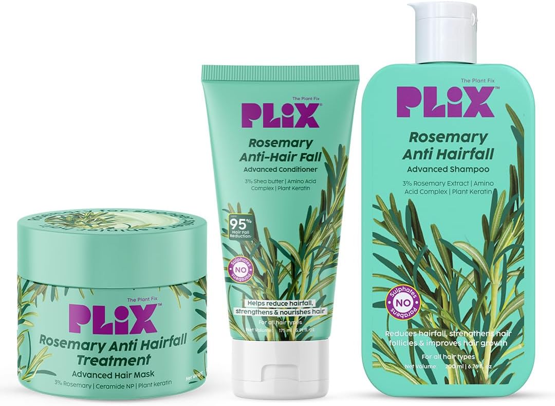 PLIX - THE PLANT FIX l Rosemary Advanced Shampoo, Conditioner & Hair Mask l Repairs Hair Damage l Reduces Hair fall l Nourishes Hair l Sulphate & Paraben Free l Women & Men