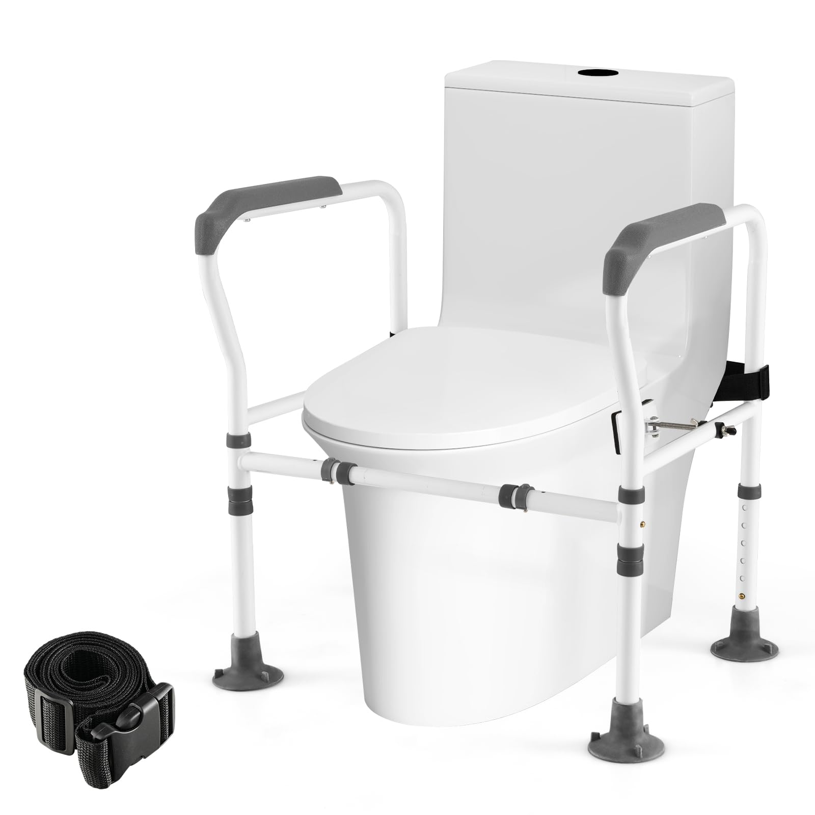 RELAX4LIFE Braccioli per WC, Maniglione WC, Supporto per WC Pieghevole, Regolazione in Altezza e Larghezza, Ventose Antiscivolo, Acciaio al Carbonio, per Anziani, Disabili, Donna Incinta (Grigio)