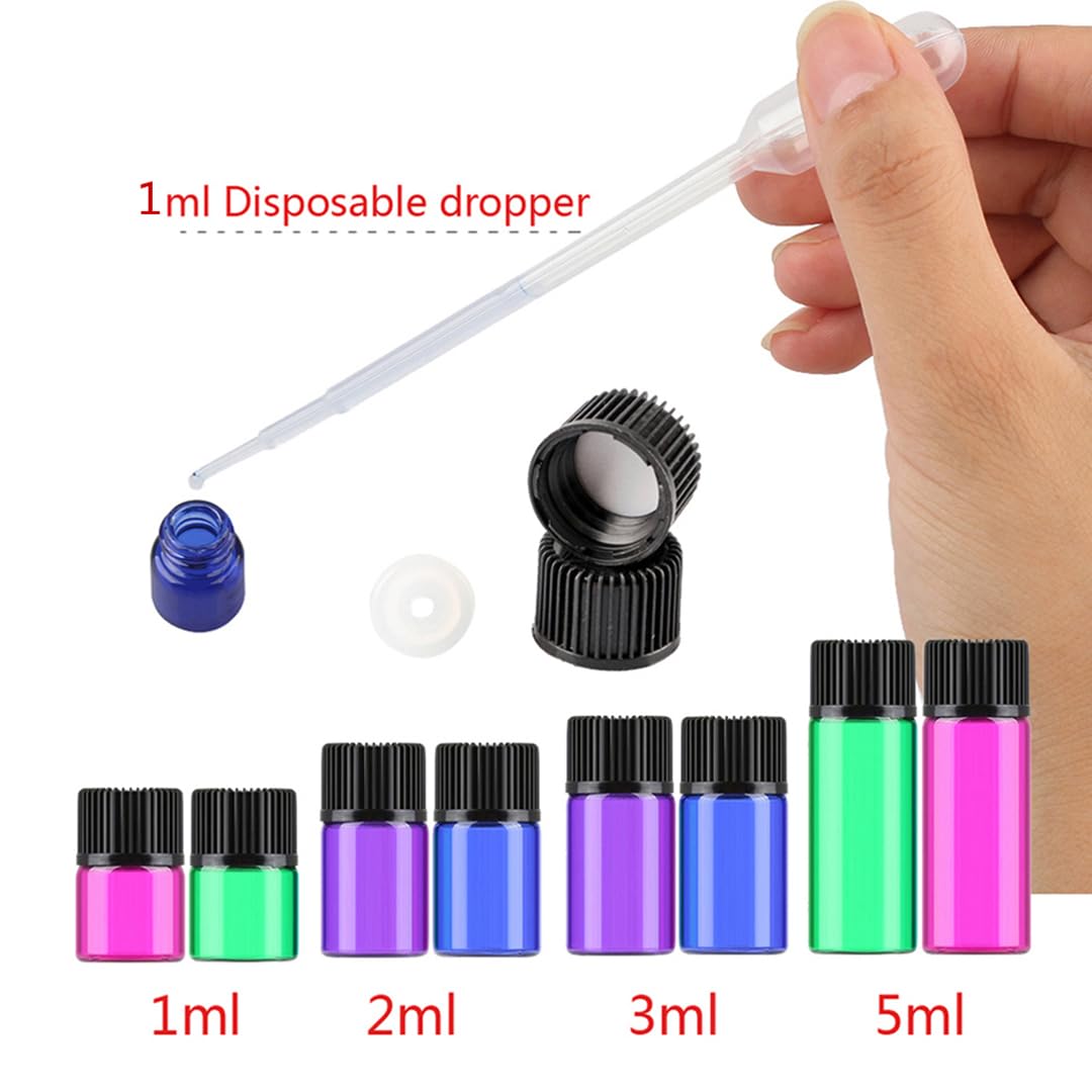 200 Piezas Azul 2ml Botellas Vacías de Aceite Esencial de Vidrio Frascos de Vidrio de Muestra con Tapón negro con Reductor de orificio para Cosmético, Aromaterapia
