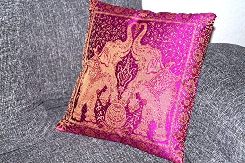 ***Lila*** Indische Banarasi Seide Deko Kissenbezüge 40 cm x 40 cm, Extravaganten Elefant Design für Sofa & Bett… – Bild 7