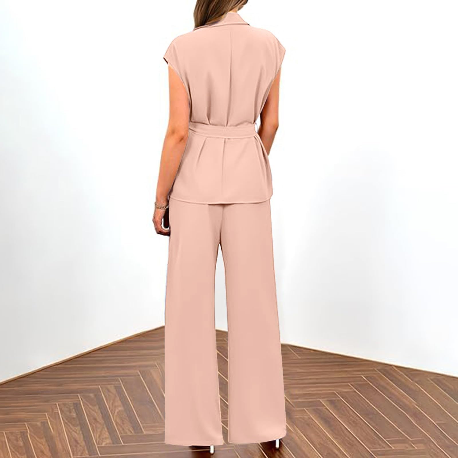 Conjunto genérico de trabajo chic para mujer 2025 estilo Power Suit dos piezas chaleco sin mangas V cuello pantalones extra grandes traje de oficina elegante audaz
