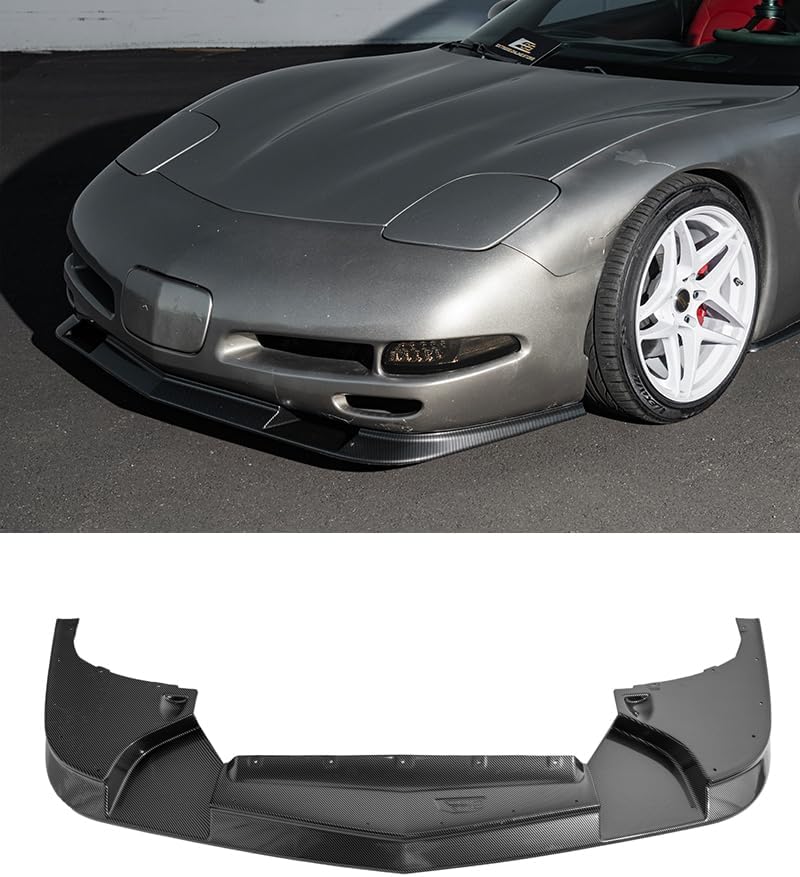 Replacement For 1997-2004 Chevrolet Corvette C5 ALL Models | ZR1 Extended Style ABS Plastic - Hydro-Dipped Carbon Fiber Front Bumper Lower Lip Splitter