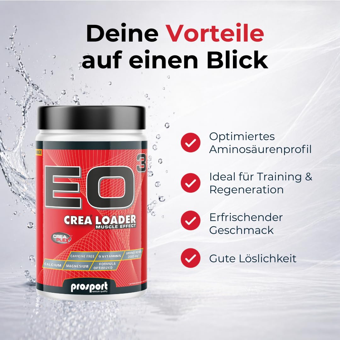 Prosport EO³ CREA LOADER Orange – 2000g Hochleistungs-Kreatin mit Vitaminen & Mineralstoffen – Creatin Monohydrat, Dextrose, Taurin & Glutamin – Workout Booster für Muskelaufbau & Schnellkraft