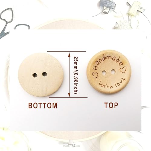 Miniatura 4 de 200 botones de madera de 1 pulgada para manualidades, 0.984 in, botones de madera hechos a mano para manualidades, 2 agujeros, hechos a mano con