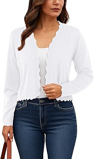 Women's Long Sleeve Lightweight Open Front Cropped Cardigan Knit Sweaters Bolero Shrugs (S-2XL)