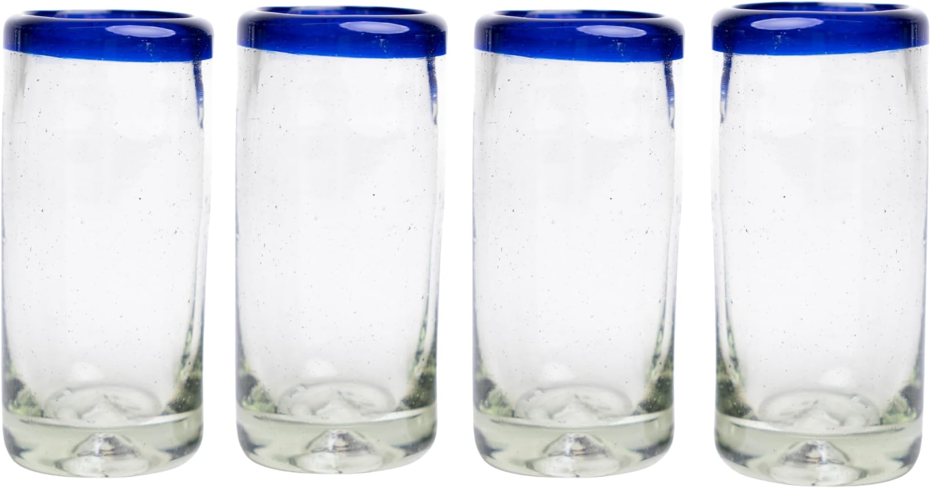 Authentic Mexican Hand Blown Shot Glasses (Set of 4) – Heavy Duty Cobalt Blue Rim – 2 oz Tequila & Mezcal Glasses – Handmade in Mexico