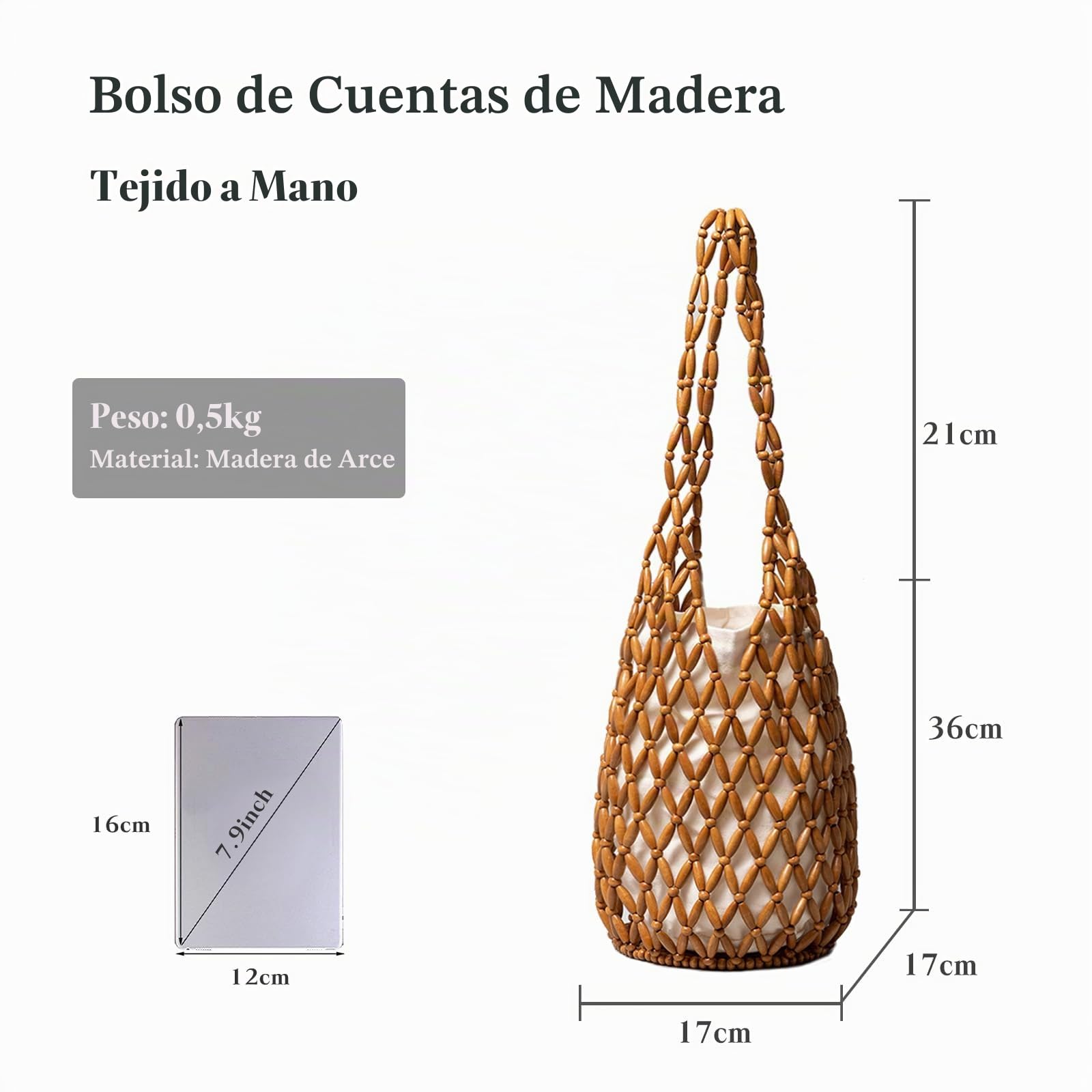 Tejidos a Mano para Mujer Madera Abalorios Bolsa de Cubo Tejido Bolsos de Playa Calado Bolso de Mano Bolso Tote para Estilo Boho Bolsos de Verano para Vacaciones Fiesta Citas Marrón