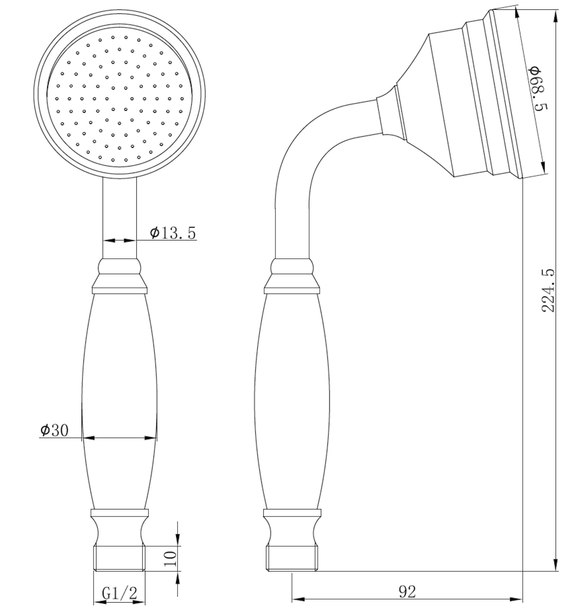 Keenware Traditional Classic Victorian Shower Handset: Brushed Brass - Image 2