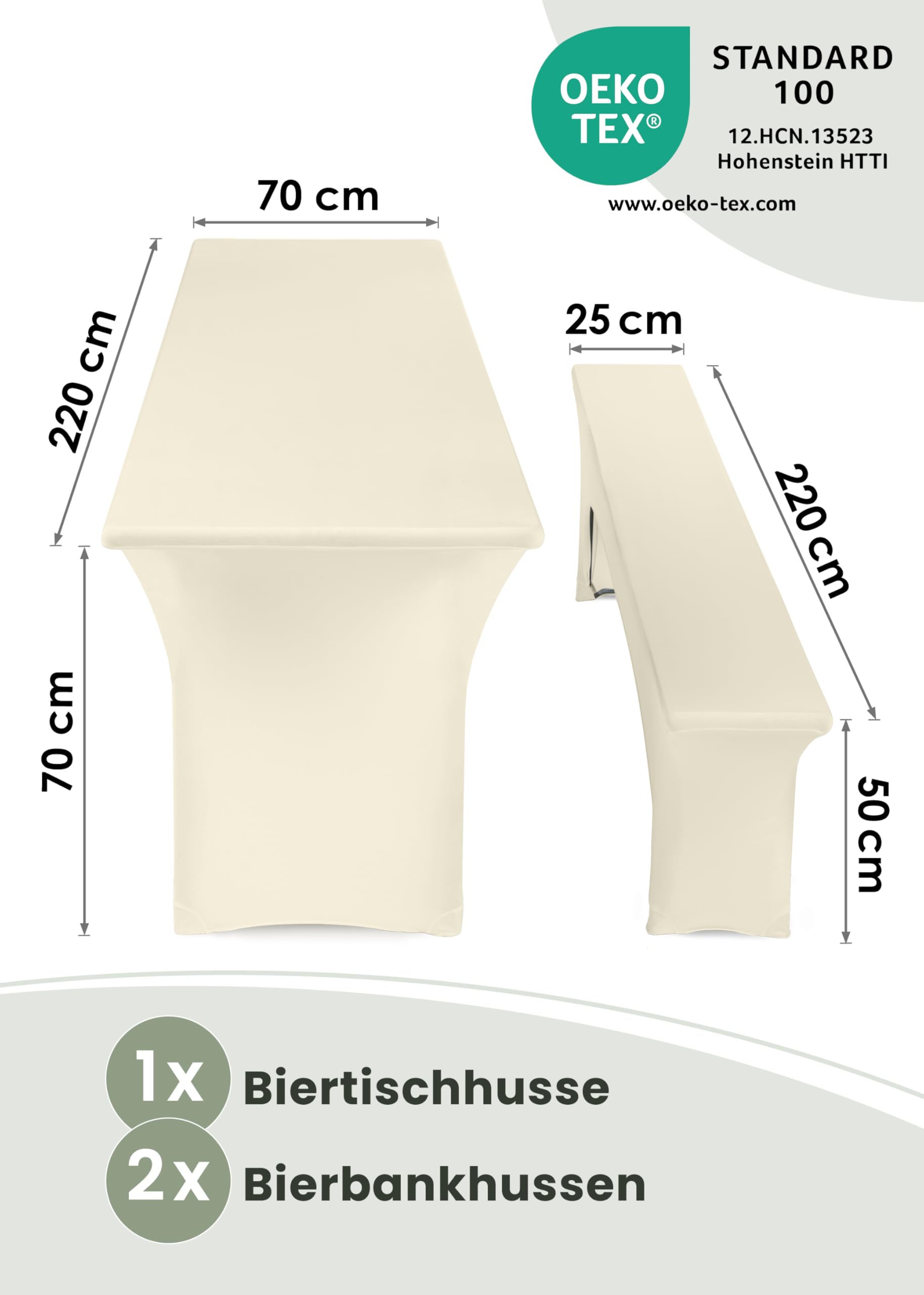 Copertura Per Tavolo Da Birraio Elasticizzata - Set 3 Pezzi, Nero, 70x220 Cm, Öko-Tex - Foto 2