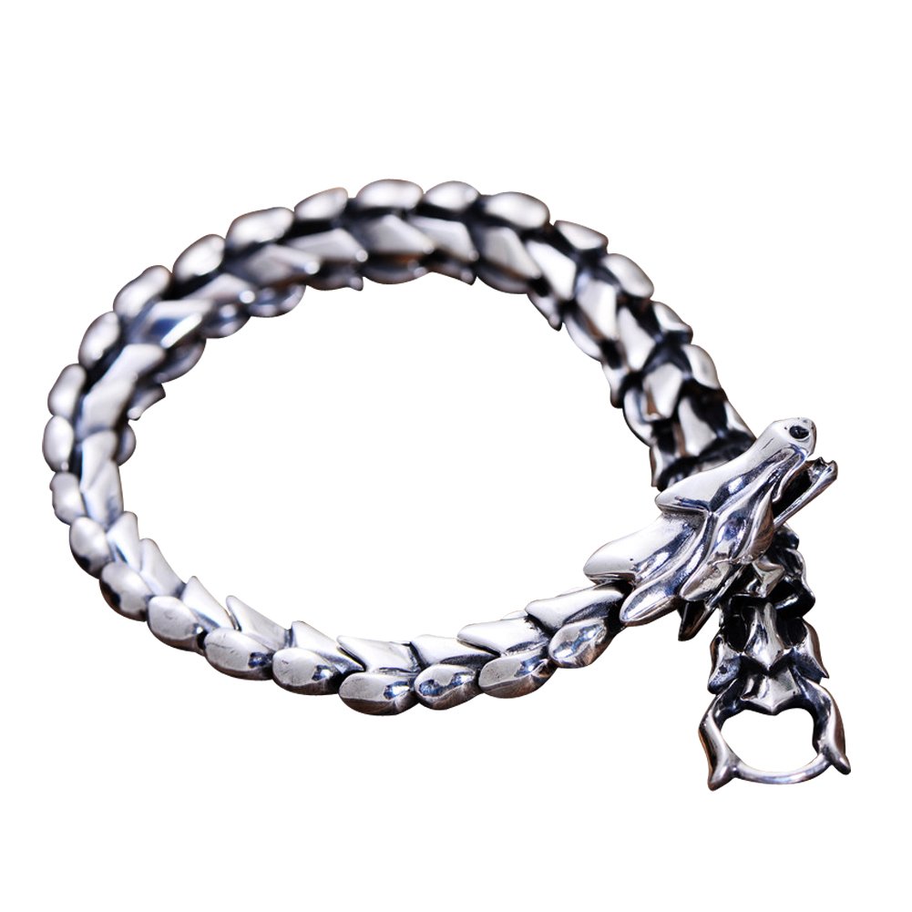 Jade Angel Thai 925 Silver Dragon Link Bracelet Men Vintage Jewelry (23)