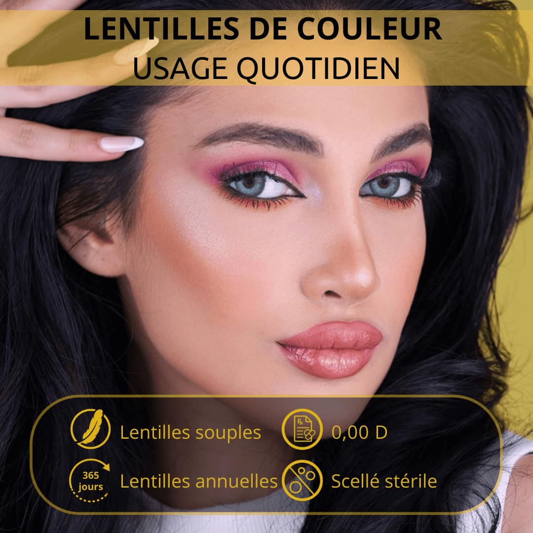 Venus® Lentilles Grises Sans Correction - 0,00 Dioptries - Lentilles de Contact Annuelles Souples pour Femmes - Compatible avec les Lunettes - 1 Paire - 365 Jours - 14,2 mm - Cristal Gris