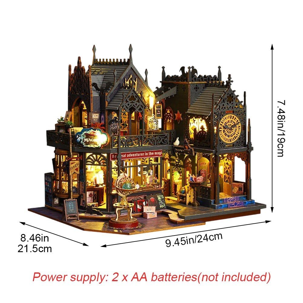 Drewniany zestaw do domku dla lalek, miniaturowy domek dla lalek, zestaw miniaturowy dom ze światłem LED i mi, pomysł na pokój dla dzieci/dorosłych (Book City)