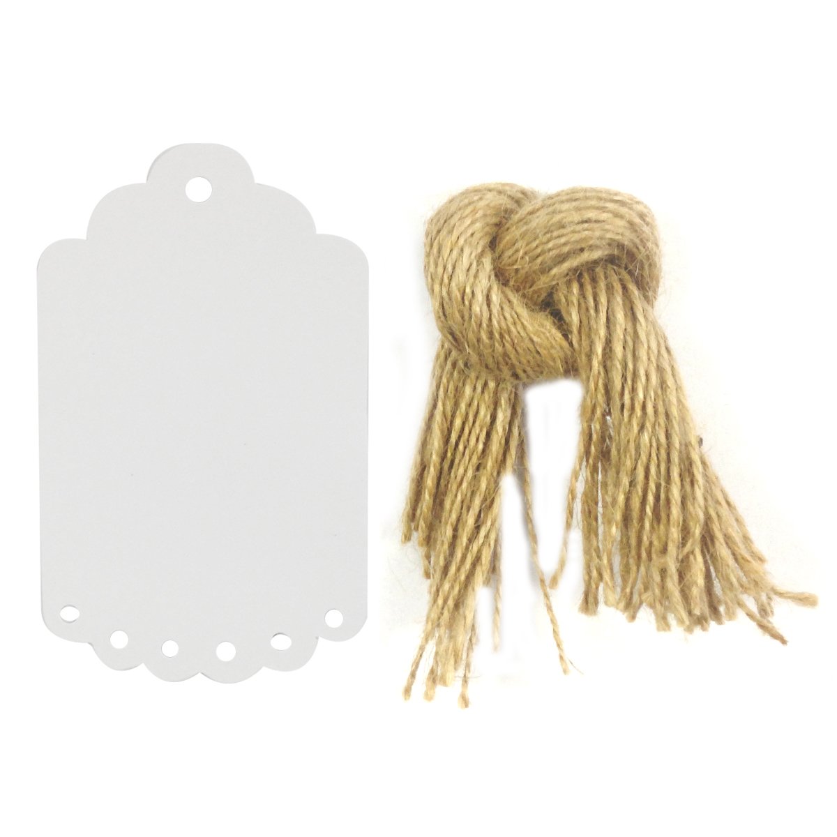 Wrapables 50 Geschenkanhänger/Kraft-Hängeetiketten mit kostenlos geschnittenen Schnüren für Geschenke, Basteln und Preisschilder, großer gewellter Rand (weiß)