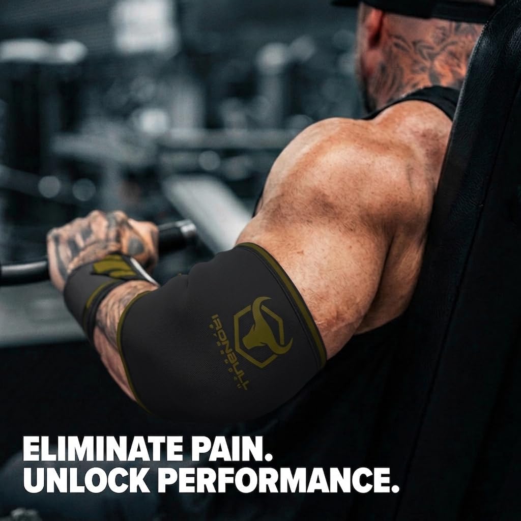 Elbow Sleeves 5mm (1 Pair) - High Performance Elbow Sleeve Support for Weightlifting, Weight Training & Powerlifting - Best Compression Straps - for Men and Women (Medium, Black/Green)
