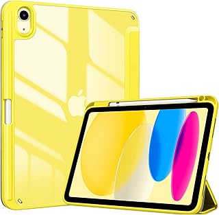 ProCase for iPad 10th Generation Case with Pencil Holder 2022 iPad 10 Case, iPad Cover 10th Generation iPad Case 10.9 inch, Clear Back Etui iPad 10e Generation for iPad A2696 A2757 A2777 -Yellow