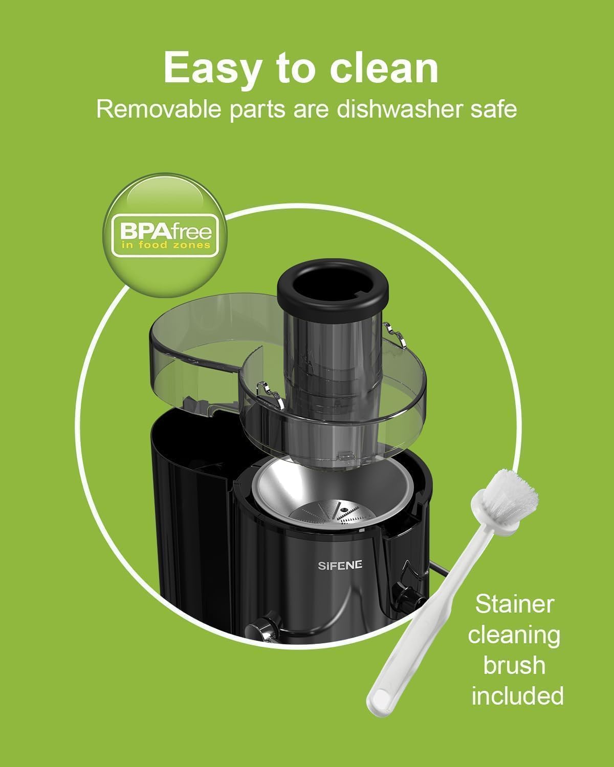 Extractor de Jugos de 400W, Máquinas Exprimidoras SiFENE, Boca Grande de 3 Pulgadas para Verduras y Frutas, Fácil de Limpiar, Sin BPA