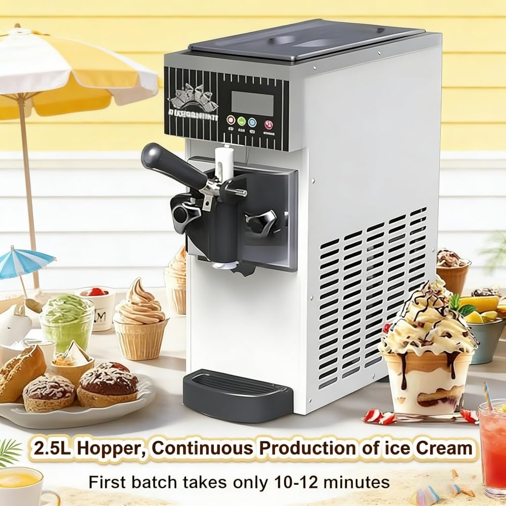 Maszyna do lodów Soft Serve, 450 W z wydajnością 4-5 kg/h, funkcja automatycznego czyszczenia, panel LCD, pojedynczy ekspres do smaku do domu i restauracji