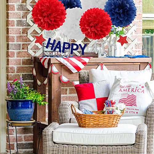 Image of Fourth-4th of July Imemorial-Day Party-Decorations - 8pcs Red White Blue Patriotic Banner Hanging USA Garland Streamers, Paper Tissue Pom Poms Flowers,America Independence Day Decor Lasting Surprise