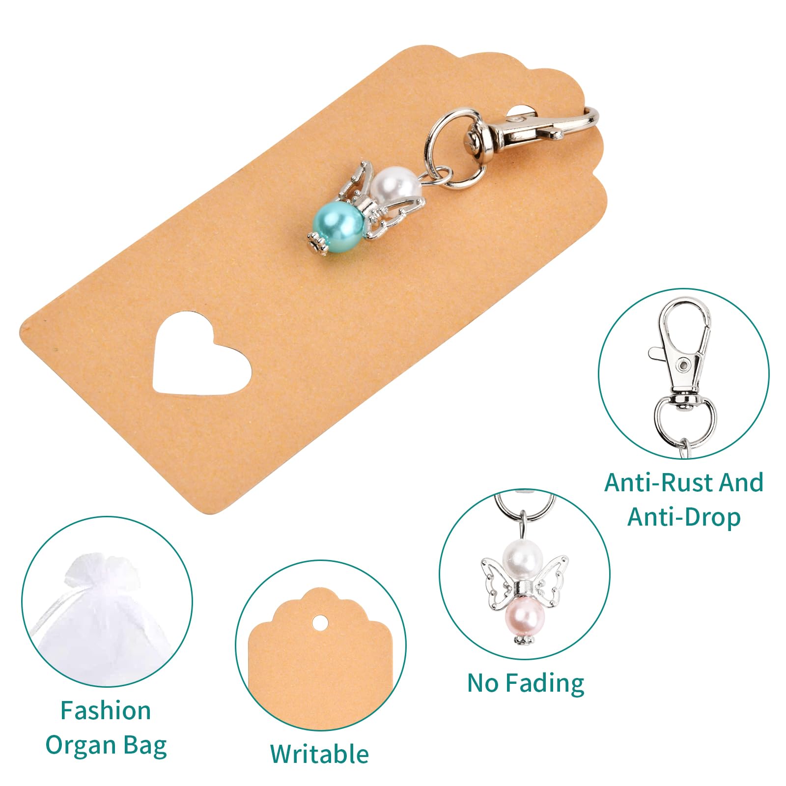Lot 30 Porte-Clés Ange Gardien - Cadeaux Invités Mariage, Baptême Avec Étiquettes Et Sachets Organza